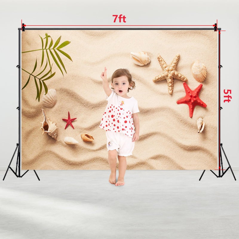 Baocicco 7x5ft Sand Beach Backdrop Starfish Shell Backdrops Shell Starfish Background Summer Holiday Siesta Photography Background Tropical Happy Birthday Party Photo Shooting Booth Studio Video Props - Image 2